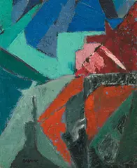 Jean René Bazaine, Ohne Titel, Öl auf Leinwand auf Malkarton aufgezogen