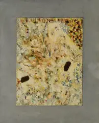 Carl Buchheister, Komposition Madem, 1958, Mischtechnik auf Karton, auf grundierter Leinwand auf Keilrahmen montiert, oben und unten mit Kunststoffleisten versehen