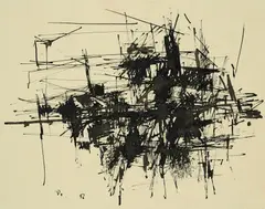 Karl Fred Dahmen, Ohne Titel, 1956, Tusche auf perforiertem Papier