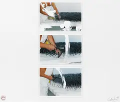Korrelationen by Günther Uecker, 1999, Drei übermalte Farbfotografien (jeweils: 10 x 15cm) in Passepartout montiert, sold Feb 2018