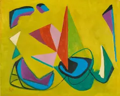 Otto Ritschl, "Abstrakte Komposition", 1953, Öl auf Pressspan
