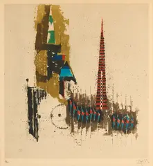 Johnny Friedlaender, Psaltérion, 1976, Farbradierung auf ARCHES FRANCE (Wasserzeichen)