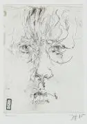 Horst Janssen, Ohne Titel (selbst für CC), 1975, Radierung auf Kupferdruckkarton