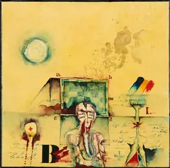 Matko Trebotić, Porträt mit Quadrat, 1975, Öl und Acryl auf Leinwand