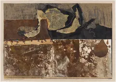 "L'ULTIME RAYON DU COUCHANT" by Horst Egon Kalinowski, 1963, Collage (bearbeitete Papiere und Leder) auf helbraunem Papier auf festem weißen Papier aufgezogen, sold Sep 2017