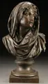 Auguste-Joseph Carrier, Bust of Young Woman, Bronze with dark brown patina