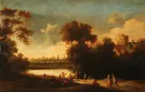 Joost Cornelisz Droochsloot, Landscape with Figures and Distant Windmill and Buildings