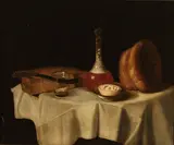 George Smith, Still Life with Decanter, Bread, Cheese and Butter, Oil on canvas