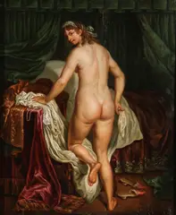 Arnold Houbraken, Wife of King Candaulus as Revealed to Gyges, Oil on wood panel