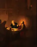 Dirck van Santvoort, Christ at Emmaus, Oil on wood panel
