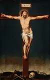 The Crucifixion by Italian School, Oil on oak wood panel, offered Nov 2012