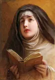German School, A Young Nun Contemplating Scripture, Watercolor and gouache