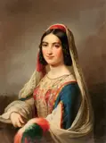 Joseph Karl Stieler, Portrait of a Young Beauty with Feather Fan, Oil on canvas