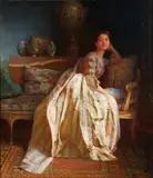 Viktor Schram, A Young Beauty Wearing a Silk Dress in an Interior, Oil on canvas