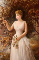 Edward Hughes, A Debutante with Roses, Oil on canvas
