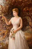 Edward Hughes, A Debutante with Roses, Oil on canvas