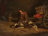 Charles van den Eycken, Taking a Rest- A Pair of Dogs Pulling a Cart, Oil on wood panel