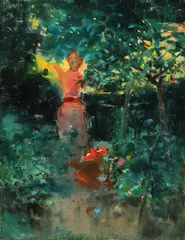 Picking Fruit by Eugène Damblans, Oil on wood panel, offered Nov 2012