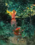 Eugène Damblans, Picking Fruit, Oil on wood panel