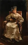 Seated Woman Playing the Mandolin by Continental School, Oil on canvas, offered Nov 2012