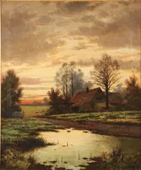 A.H. Cole, Sunset Near Hounslow, England, Oil on canvas