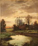 A.H. Cole, Sunset Near Hounslow, England, Oil on canvas
