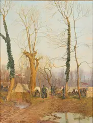 Alexander Demetrius Goltz, Bivouac, Skutari, Albania, 1916, Oil on wood panel