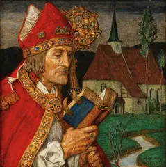 Matthäus Schiestl, Portrait of Saint Wolfgang of Regensberg, Oil on paper laid down on wood panel