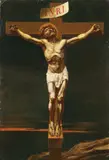 The Crucifixion by French School, Oil on composition board, offered Nov 2012