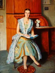 Fritz Mühlbrecht, Portrait of a Seated Woman Reading a Book, Oil on canvas