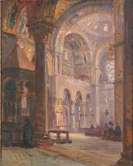 Interior View of St. Mark's Basilica, Venice by Karl Feyler, Oil on artist board, offered Nov 2012