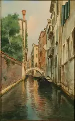 Alberto Prosdocimi, A Quiet Venetian Canal, Watercolor on paper