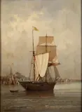 Lamois, Harbor Scenes, Oil on wood panel