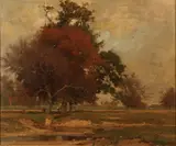 Otto Strützel, Landscape with Figures and Distant Farm