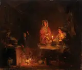 Petrus van Schendel, Figures in Candlelit Interior, Oil on chamfered wood panel