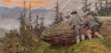 Carl Friedrich Kappstein, Alpine Hunting Scene, Watercolor on paper