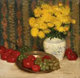 German School, Still Life with Apples, Grapes and Yellow Flowers
