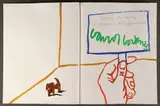 David Hockney, An Interior with Stanley, Gouache on interior flyleaf of Lockhardt and Melia's book David Hockney: A Drawing Retrospective (London: Royal Academy of Arts in Association with Thames and Hudson, 1996)