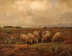 Royal Milleson, Pastoral Scene with Sheep, Oil on canvas
