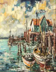 Harbor Scene by Philip Latimer Dike, Oil on canvas, offered Nov 2012