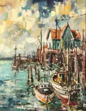 Philip Latimer Dike, Harbor Scene, Oil on canvas