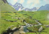 Heinrich Baur, Summer Alpine Landscape, Oil on board