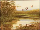 George Majewicz, Ducks in Flight, Oil on canvas