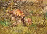 Wilhelm “Willi” Lorenz, A Den of Foxes after a Successful Hunt, Oil on canvas