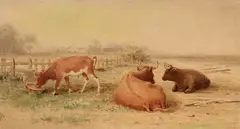 Resting Cows by Frederick Arthur Verner, Watercolor on paper, offered Nov 2012