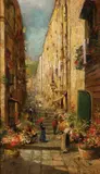 Scognamiglio, Flower Market, Oil on canvas laid down