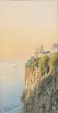 Giovanni Battista, Amalfi Coast with Smoking Vesuvius, Watercolor on paper