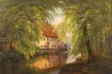 Olga von Potthast Minden, Summer Landscape with Millrace, Oil on canvas