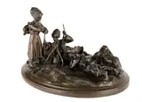 Alexei Grachev, Cossack Soldiers Resting Around a Campfire, Bronze with brown patina