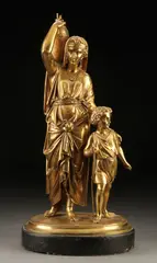Léon Pilet, Hagar and Ishmael, Bronze with gilt patina